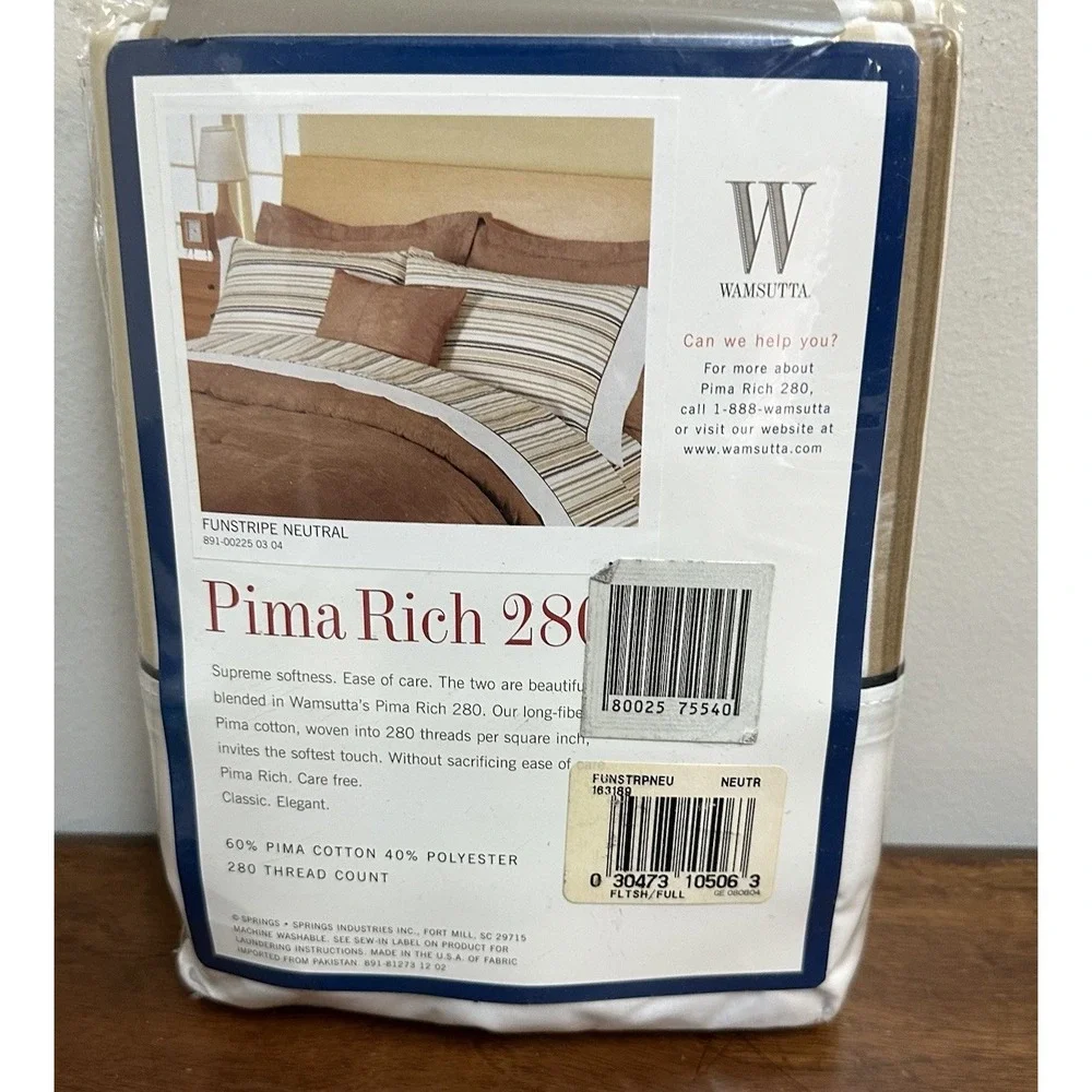 Vintage Wamsutta Pima Rich Full Flat Brown Stripe Sheet 280 thread count NOS NEW